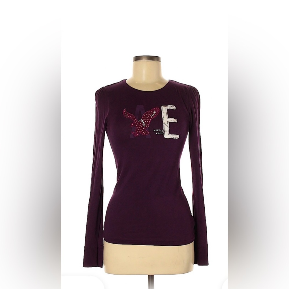 American Eagle Outfitters Women's Deep Purple Long Sleeve Blouse